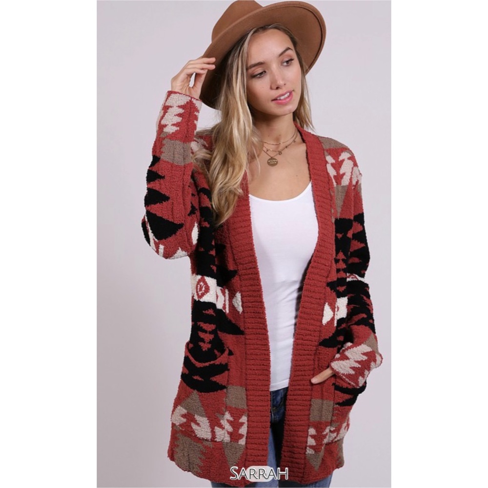 Oversized Last S SOFT New Cozy Aztec Southwest Bohemian Knitted Sweater Cardigan - Picture 3 of 17